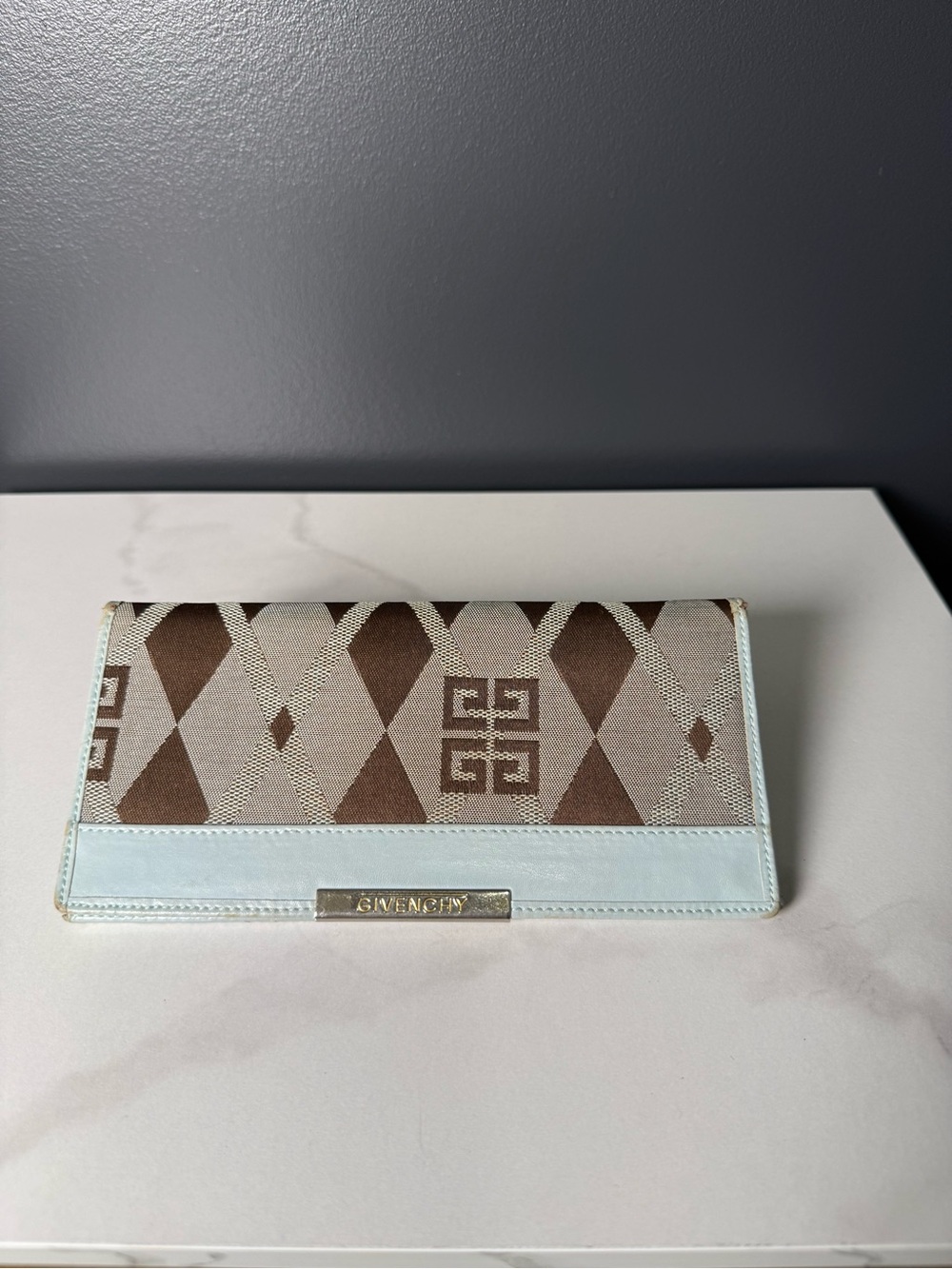 Givenchy Light Blue and Brown Logo Continental Wallet